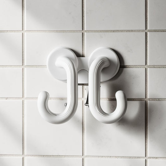 Wuxor Dual Suction Cup Hook - Razor Holder for Shower - Multi-Functional Wall Mount for Plugs, Loofahs & Keys - Waterproof & Non-Slip - Matte White