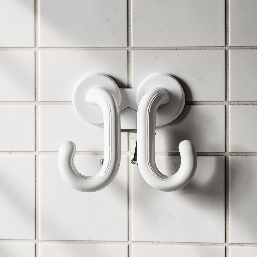 Wuxor Dual Suction Cup Hook - Razor Holder for Shower - Multi-Functional Wall Mount for Plugs, Loofahs & Keys - Waterproof & Non-Slip - Matte White